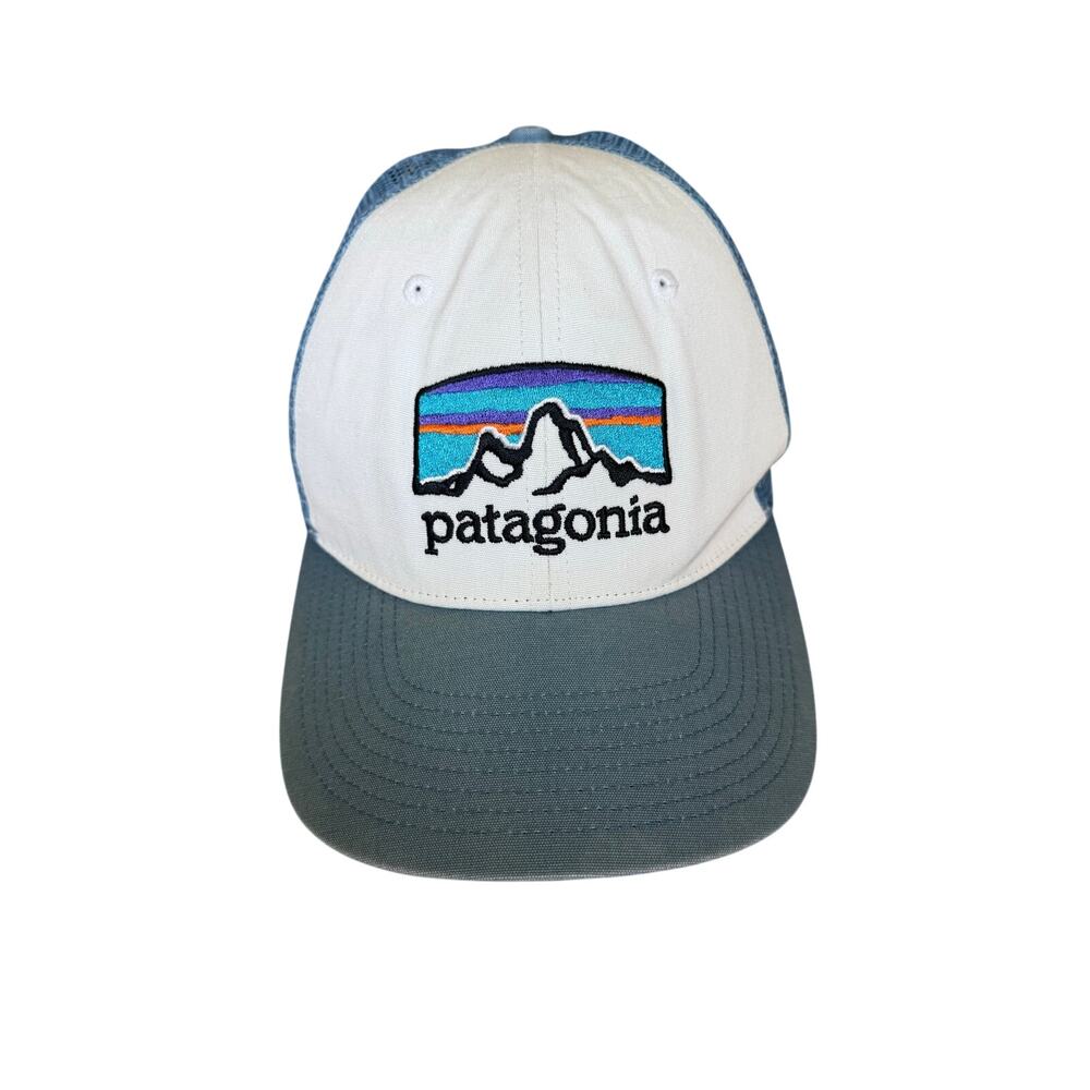 Patagonia Unisex White Blue Trucker Hat Fitz Roy Horizons Snapback Mesh